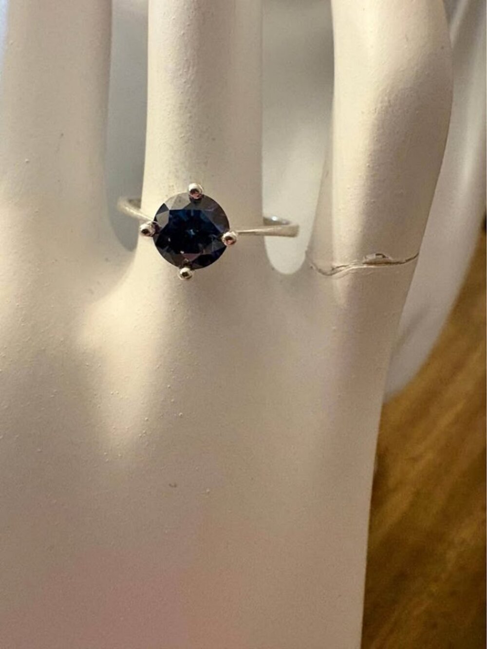 Sterling Silver Silver Blue Stone Solitaire Ring Size 6.5